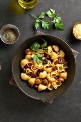 Pipe rigate pasta with roasted mushrooms