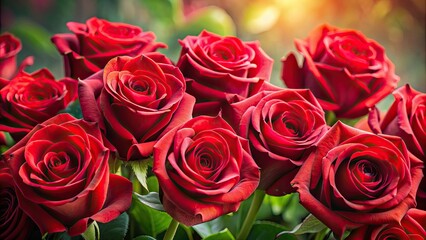 Obraz premium Captivating close-up of beautiful red roses, blooms, petals, vibrant, colors, romantic, nature, flora, botanical