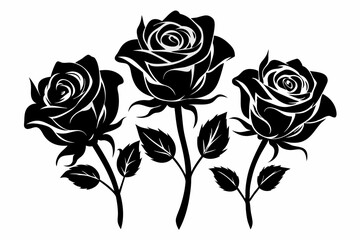 rose flowers silhouettes Vector set, set of decorative rose with leaves	
