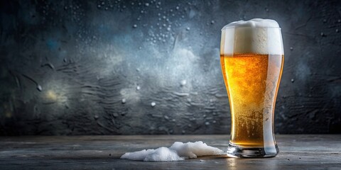 Cold refreshing beer in a frosty glass, alcohol, brew, beverage, drink, pub, party, foam, glass, cold, refreshing, bar, bar counter