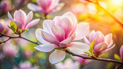 Obraz premium Close up of a delicate magnolia flower in full bloom, botanical, fragrant, petals, spring, nature, bloom, petals, white, blossom