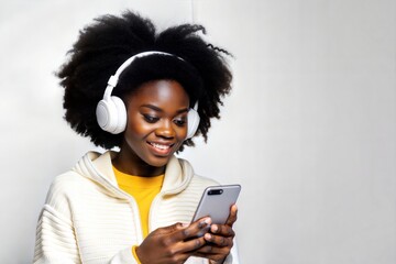 Fototapeta premium Black Girl Listening to Music on Smartphone 