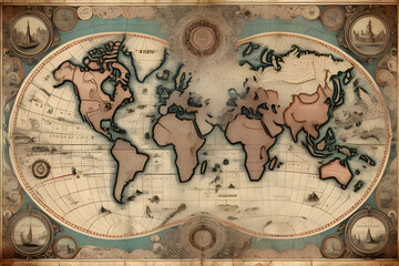 Naklejka premium Old world map (Generative AI)