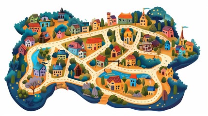 Naklejka premium Colorful Illustration of a Town on an Island