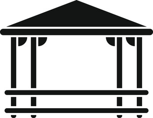 Simple black and white icon of a wooden gazebo providing shelter