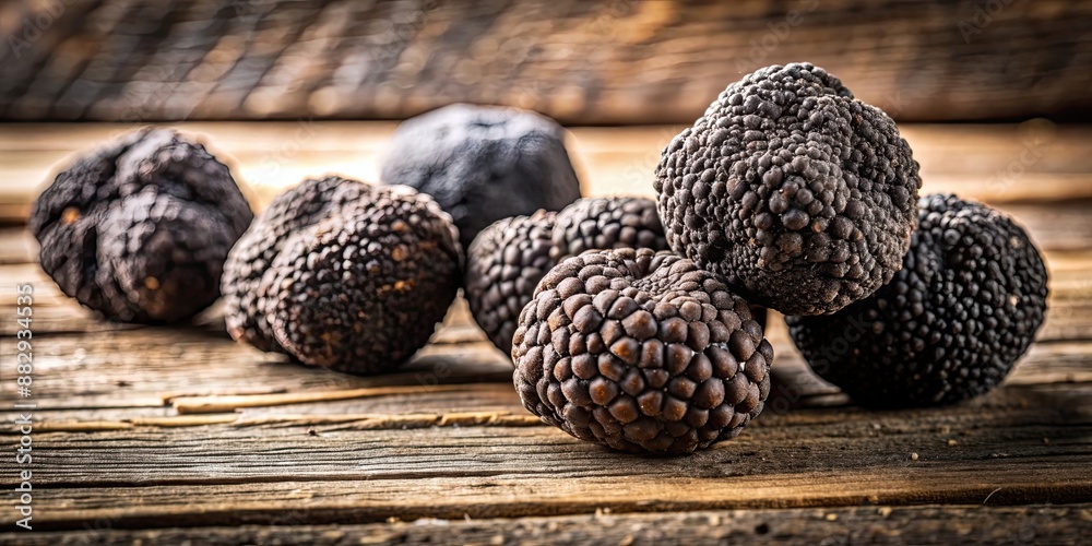 Canvas Prints Close-up photo of black truffles on rustic wood, truffles, gourmet, delicacy, food, aroma, earthy, culinary, ingredient, black