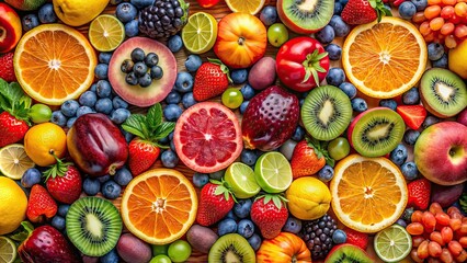 Close-up of various seasonal fruits in a colorful and vibrant pattern , fruits, seasonal, close-up,vibrant, pattern, healthy