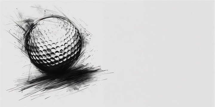 Golf ball illustration with copy space on white background, monochrome sketch