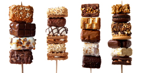 Chocolate dessert skewers with various toppings festive treats transparent background