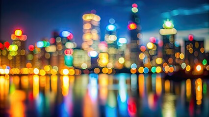 Blurred background of city skyline at night with colorful lights, city, skyline, night, lights, blurred, background