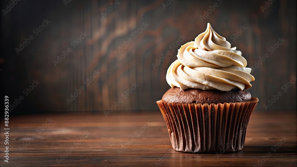 Poster Chocolate cupcake with a swirl of whipped cream on top, chocolate, cupcake, dessert, sweet, baked, indulgent, treat, delicious