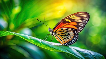 Butterfly perched gracefully on a vibrant green leaf, nature, insect, resting, peaceful, colorful, wings, beauty, delicate, foliage