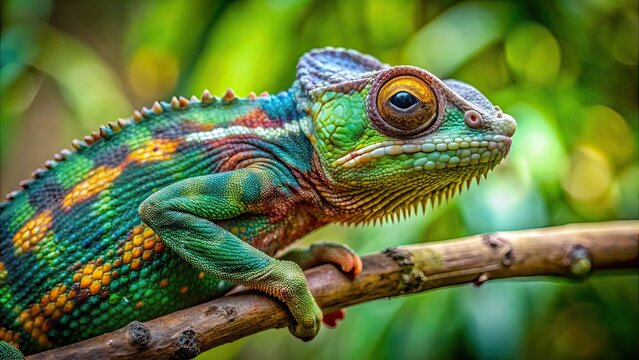 Chameleon blending in with its surroundings on a tree branch , camouflaged, reptile, nature, wildlife, adaptable