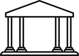 Simple line drawing of a greek style building facade with columns and a triangular roof