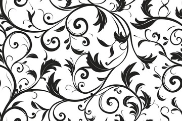 Seamless pattern with black flowers on a white background