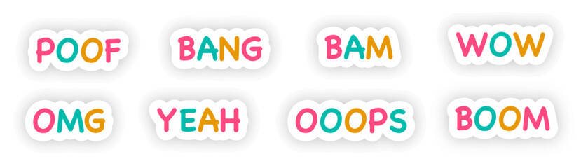 Comic speech bubbles stickers. Pop art comic bubble sticker set, Vector illustration