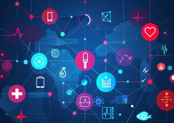 Technology abstract background with light bulb and icons for digital, internet concept, vector illustration.