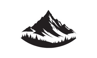Mountain silhouette, Black and white mountain icon isolated, Mountain and landscape vector black on white background