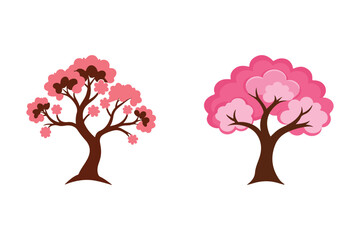 Pink tree with flowers in white background 1