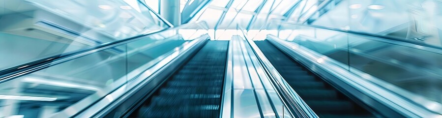 Obraz premium Blurred Light Blue Background with Speed Motion of Hospital Escalator, White Tone, High Key Lighting, Minimalist Style, Close-Up, Creating Tranquility and Calmness