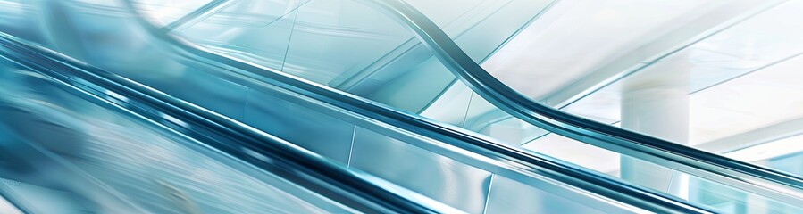 Blurred Light Blue Background with Speed Motion of Hospital Escalator, White Tone, High Key Lighting, Minimalist Style, Close-Up, Creating Tranquility and Calmness
