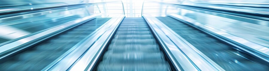 Obraz premium Blurred Light Blue Background with Speed Motion of Hospital Escalator, White Tone, High Key Lighting, Minimalist Style, Close-Up, Creating Tranquility and Calmness