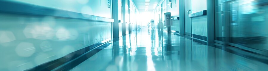 Blurred Light Blue Background with Speed Motion of Hospital Escalator, White Tone, High Key Lighting, Minimalist Style, Close-Up, Creating Tranquility and Calmness