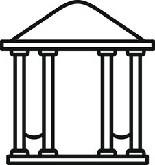 Simple greek style gazebo with triangle roof standing on four columns, line art icon for apps and websites