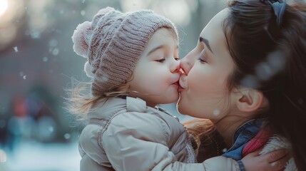 Obraz premium Playful mother daughter bond minimalist image of silly faces, emphasizing joyful connection