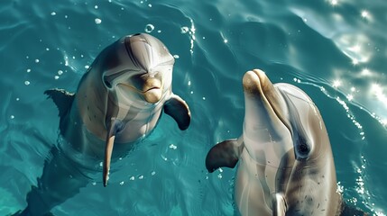 dolphins pair of marine animals fish jumping show head above the water