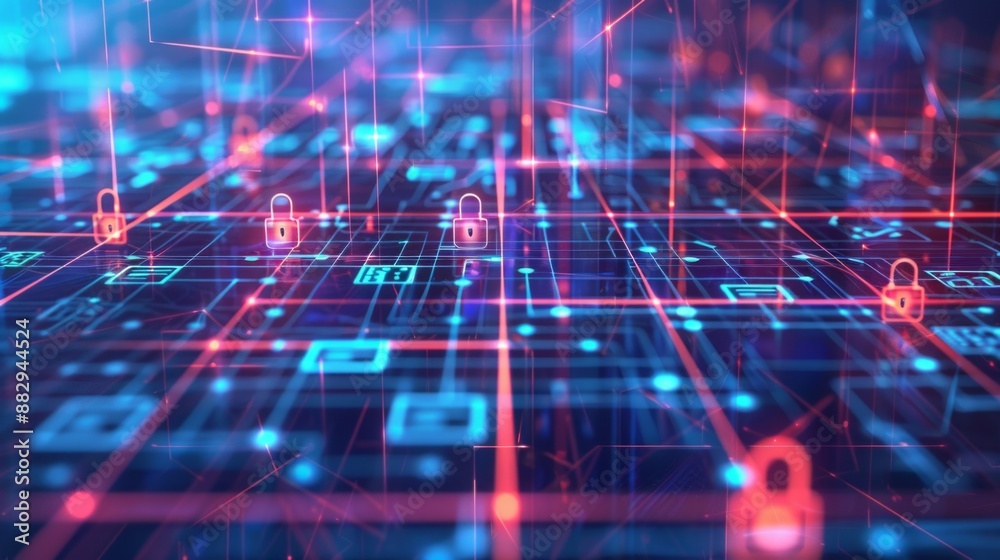Aufkleber a digital illustration showing a secure and encrypted data flow through a network.