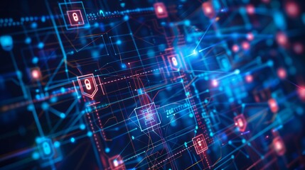 Obraz premium A digital illustration showing a secure and encrypted data flow through a network.