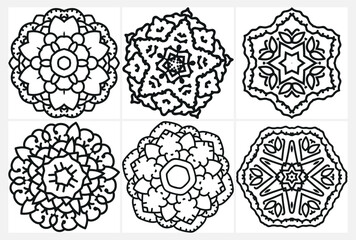 coloring page with floral mandala, bold and easy,vector set