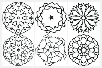 coloring page with floral mandala, bold and easy,vector set