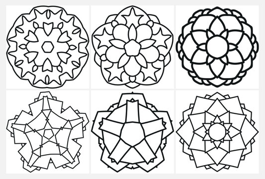 coloring page with floral mandala, bold and easy,vector set