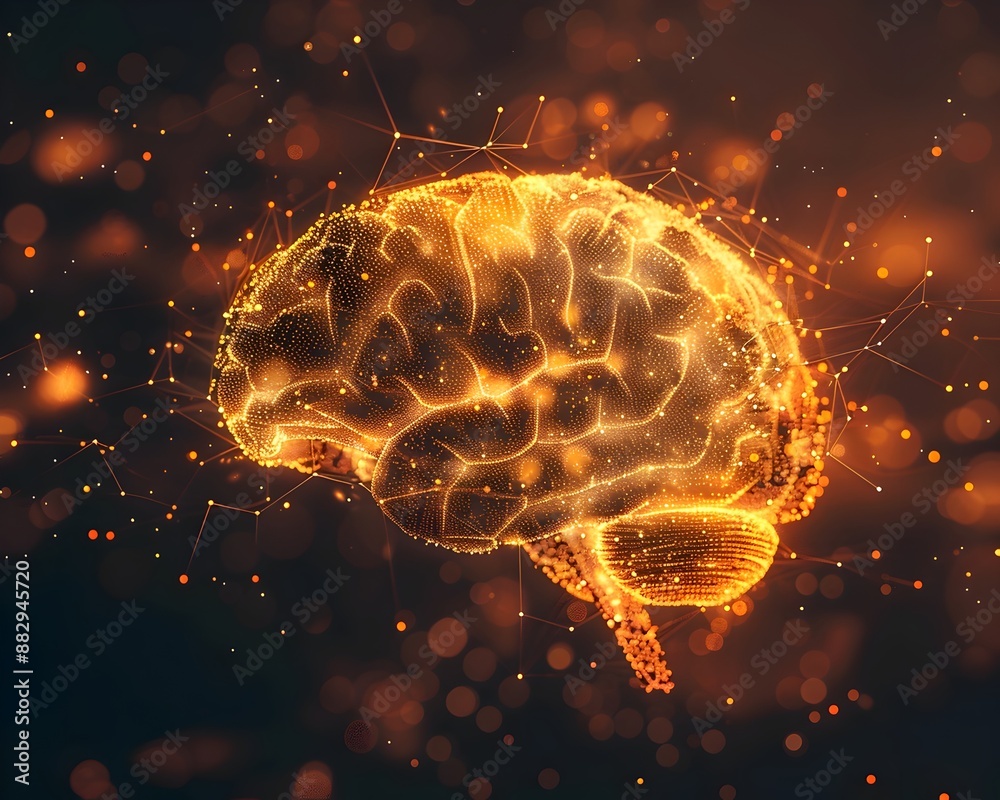 Poster illuminated brain with glowing neural networks highlighting cognition and memory