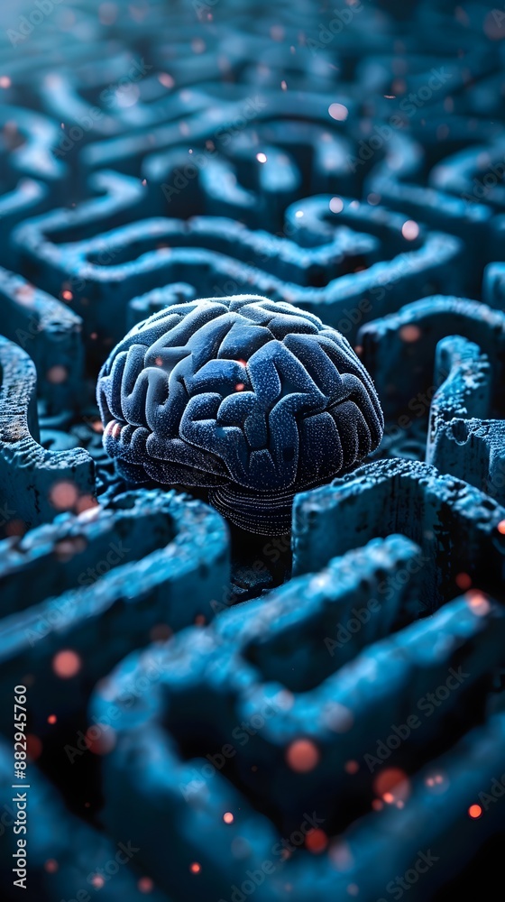 Poster conceptual brain maze symbolizing complex thought processes and problem solving