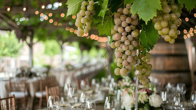 Elegant vineyard wedding with lush grapevines and rustic decor.