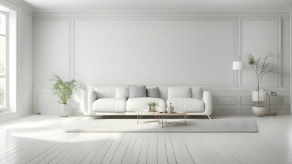 modern living room with white sofa, Modern white home interior background