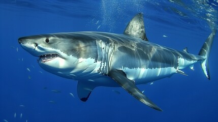 Naklejka premium White sharks live in the deep ocean.