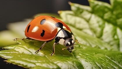 Obraz premium Close-up of a ladybug crawling on a leaf