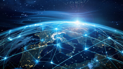 Obraz premium Digital security shields protect global networks. Technology connects the world securely.