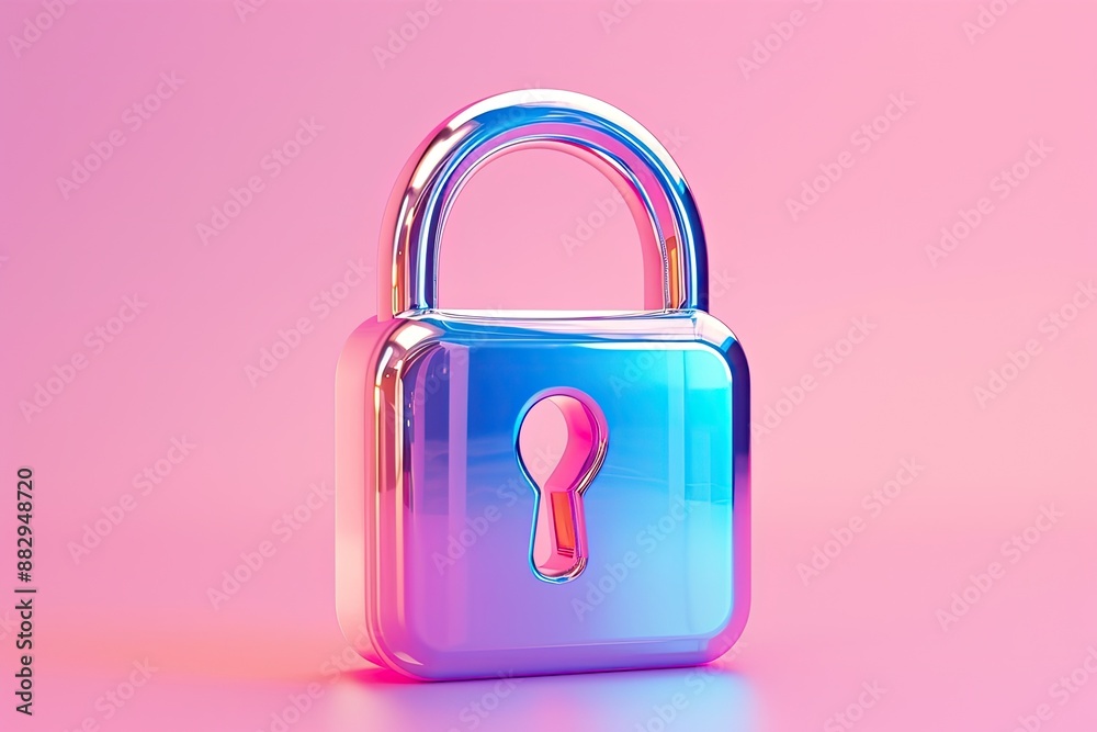 Poster glowing neon-colored padlock a 3d icon representing a padlock or security