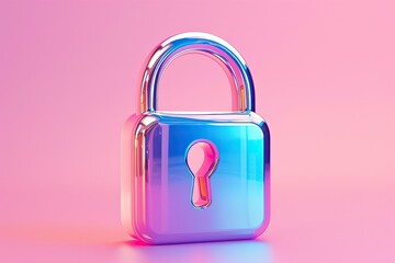 Glowing neon-colored padlock A 3D icon representing a padlock or security