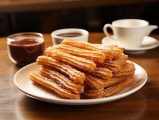 Delicious Crispy Churros Arranged on White Plate with Minimalistic Background