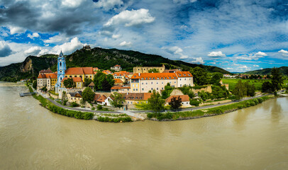 view of lake from the castle Dürnstein Austria