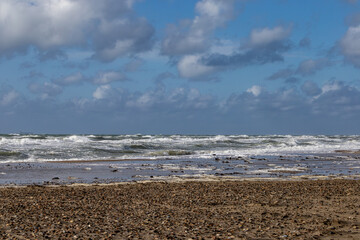Hirtshals, Denmark The rocky and sandy North Sea coast and surf