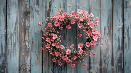 Floral Wreath on Rustic Wooden Wall, Beautiful and Simple Decorative Image for Interiors