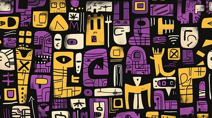 Fototapeta premium Abstract Geometric Pattern in Purple and Yellow