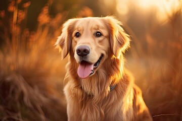Alert golden retriever sunlit fur A friendly and loyal golden retriever